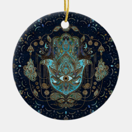 Hamsa Hand - Hand von Fatima Blue Gemstones Keramik Ornament (Vorne)