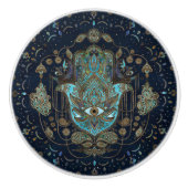 Hamsa Hand - Hand von Fatima Blue Gemstones Keramikknauf (Vorderseite)
