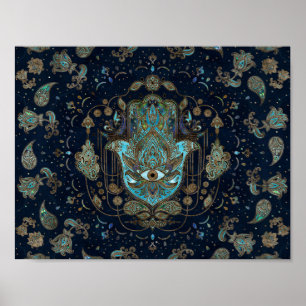 Hamsa Hand - Hand von Fatima Blue Gemstones Poster