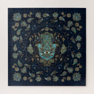 Hamsa Hand - Hand von Fatima Blue Gemstones Puzzle