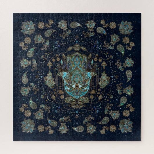 Hamsa Hand - Hand von Fatima Blue Gemstones Puzzle (Vertikal)
