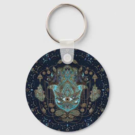 Hamsa Hand - Hand von Fatima Blue Gemstones Schlüsselanhänger (Vorderseite)