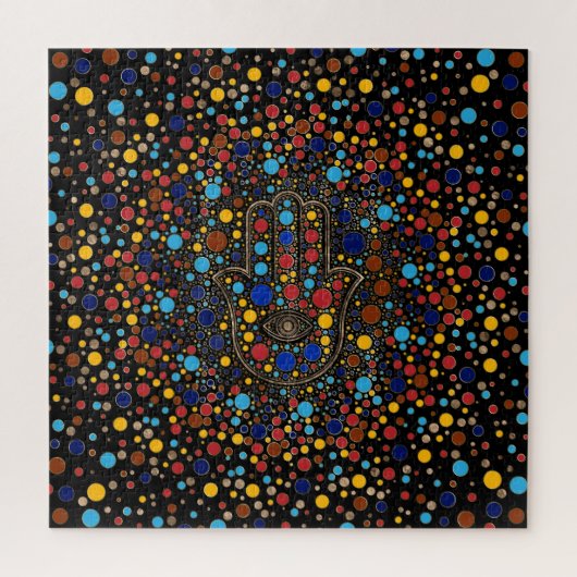 Hamsa Hand - Hand von Fatima bunt Punkt art Puzzle (Vertikal)