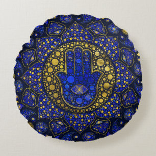 Hamsa Hand - Hand von Fatima Dot Art Lapis Lazuli Rundes Kissen