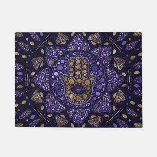 Hamsa Hand - Hand von Fatima in Lotus mandala Fußmatte