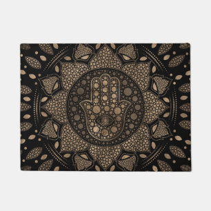 Hamsa Hand - Hand von Fatima in Lotus mandala Fußmatte
