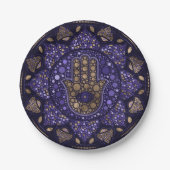 Hamsa Hand - Hand von Fatima in Lotus mandala Pappteller (Vorderseite)