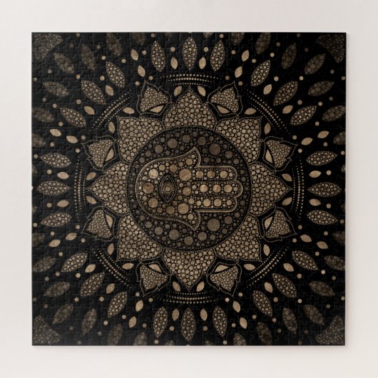 Hamsa Hand - Hand von Fatima in Lotus mandala Puzzle (Horizontal)