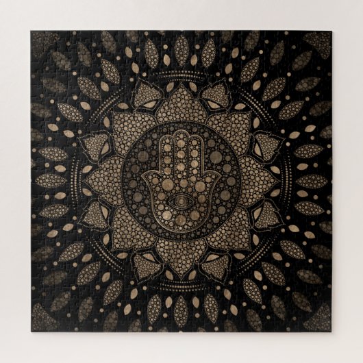 Hamsa Hand - Hand von Fatima in Lotus mandala Puzzle (Vertikal)