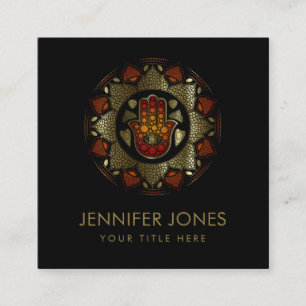 Hamsa Hand-Hand von Fatima in Lotus mandala Quadratische Visitenkarte