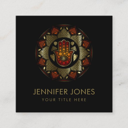 Hamsa Hand-Hand von Fatima in Lotus mandala Quadratische Visitenkarte (Vorderseite)