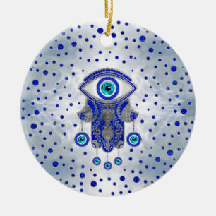 Hamsa Hand - Hand von Fatima Lapis Lazuli und Silb Keramik Ornament