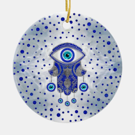Hamsa Hand - Hand von Fatima Lapis Lazuli und Silb Keramik Ornament (Vorne)
