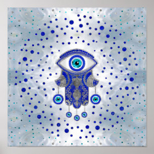 Hamsa Hand - Hand von Fatima Lapis Lazuli und Silb Poster