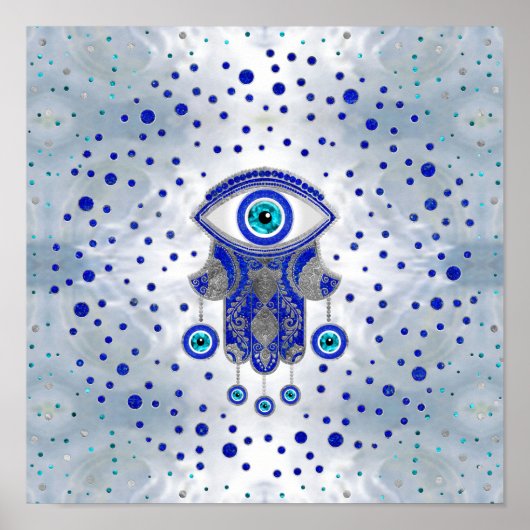 Hamsa Hand - Hand von Fatima Lapis Lazuli und Silb Poster (Vorne)