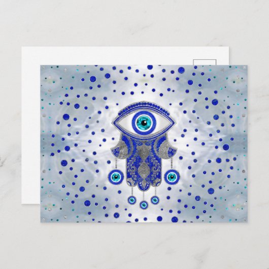 Hamsa Hand - Hand von Fatima Lapis Lazuli und Silb Postkarte (Vorne/Hinten)