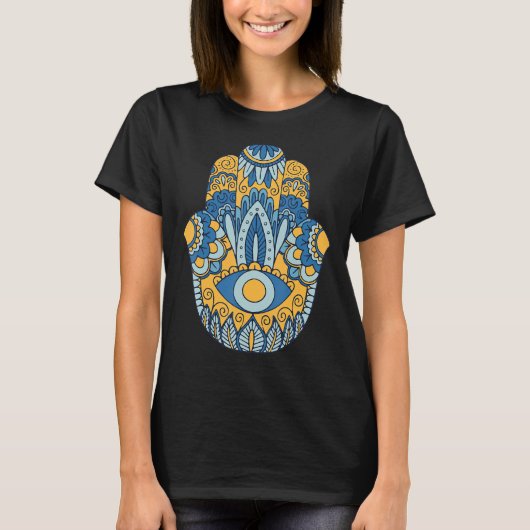 Hamsa Hand Hinduismus Hamsa Eye Fatima Arabic Prot T-Shirt (Vorderseite)