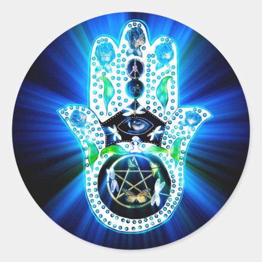 Hamsa Hand Indigo Energy Runder Aufkleber (Vorderseite)