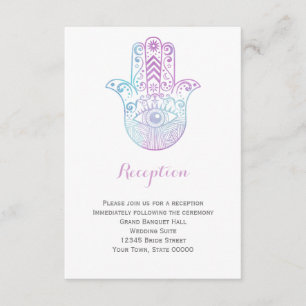 Hamsa Hand Lila Blue Wedding Reception Info Card Begleitkarte