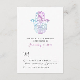 Hamsa Hand Lila und Blue Wedding RSVP Karte