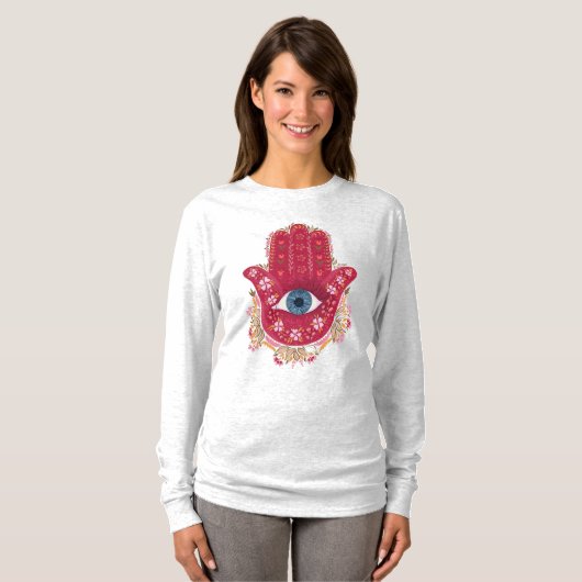 Hamsa Hand_Magenta_Cream Tshirt (Vorne ganz)