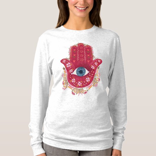 Hamsa Hand_Magenta_Cream Tshirt (Vorderseite)