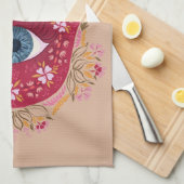 Hamsa Hand_Magenta_Creme Küchentuch (Viertel Falte)