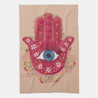Hamsa Hand_Magenta_Creme Küchentuch