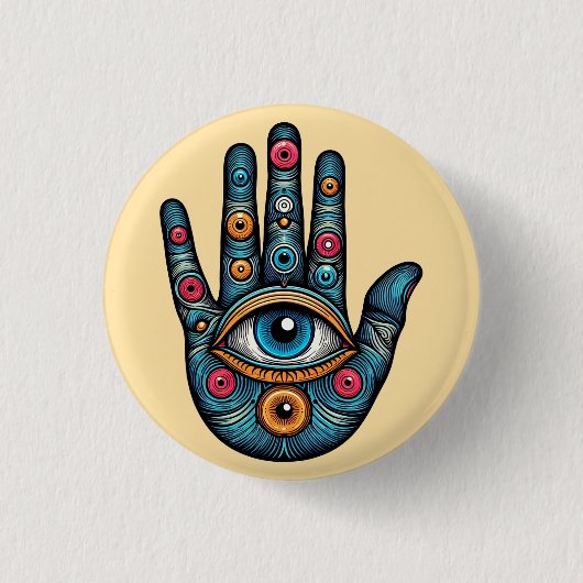 Hamsa Hand mit Augenkunstdarstellung Button (Vorderseite)