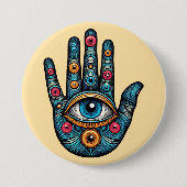 Hamsa Hand mit Augenkunstdarstellung Button (Vorderseite)