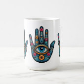 Hamsa Hand mit Augenkunstdarstellung Kaffeetasse (Mittel)