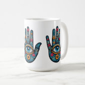 Hamsa Hand mit Augenkunstdarstellung Kaffeetasse (VorderseiteRechts)