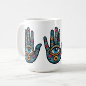 Hamsa Hand mit Augenkunstdarstellung Kaffeetasse (Vorderseite Links)