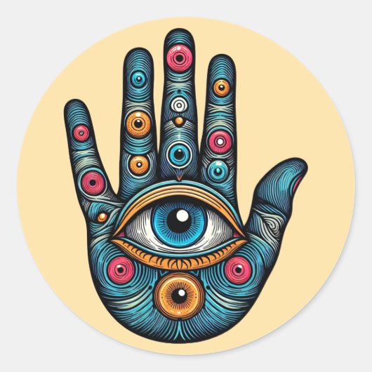 Hamsa Hand mit Augenkunstdarstellung Runder Aufkleber (Vorderseite)