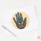 Hamsa Hand mit Augenkunstdarstellung Runder Aufkleber (Umschlag)
