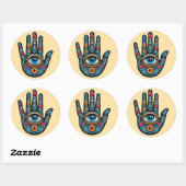Hamsa Hand mit Augenkunstdarstellung Runder Aufkleber (Blatt)