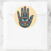 Hamsa Hand mit Augenkunstdarstellung Runder Aufkleber (Tasche)