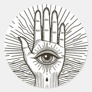 Hamsa Hand mit Augenkunstdarstellung Runder Aufkleber
