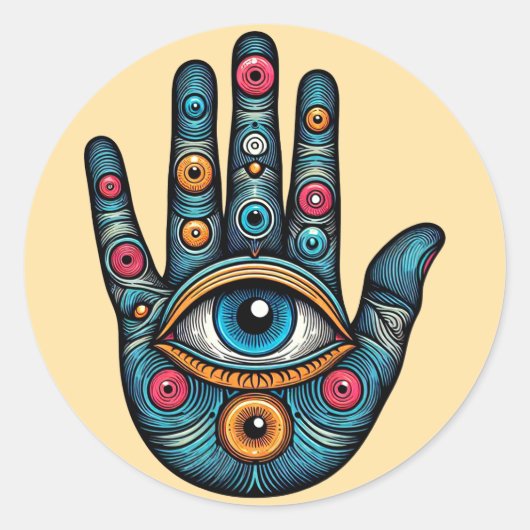 Hamsa Hand mit Augenkunstdarstellung Runder Aufkleber (Vorderseite)