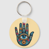 Hamsa Hand mit Augenkunstdarstellung Schlüsselanhänger (Rückseite)