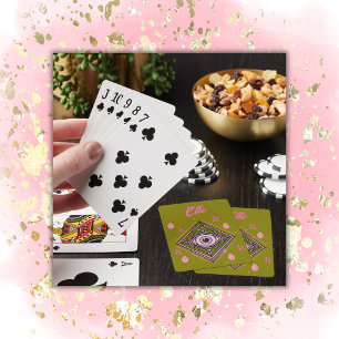 Hamsa Hand mit bösen Augen und Herz rosa auf Olive Spielkarten