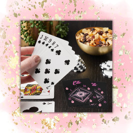 Hamsa Hand mit bösen Augen und Herz rosa auf schwa Spielkarten