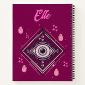 Hamsa Hand mit bösen Augen und Herz rosa auf Wein Notizblock (Rückseite)