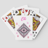 Hamsa Hand mit bösen Augen und Herz rosa auf weiß Spielkarten (Rückseite)