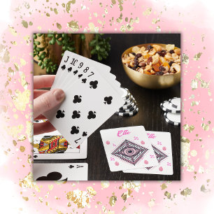 Hamsa Hand mit bösen Augen und Herz rosa auf weiß Spielkarten