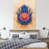 Hamsa Hand mit Lotus-Blume Leinwanddruck (Insitu (Schlafzimmer))