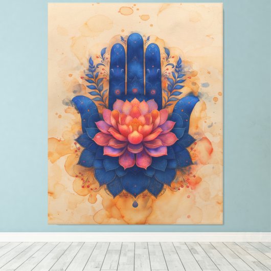 Hamsa Hand mit Lotus-Blume Leinwanddruck (Insitu (Holzboden))