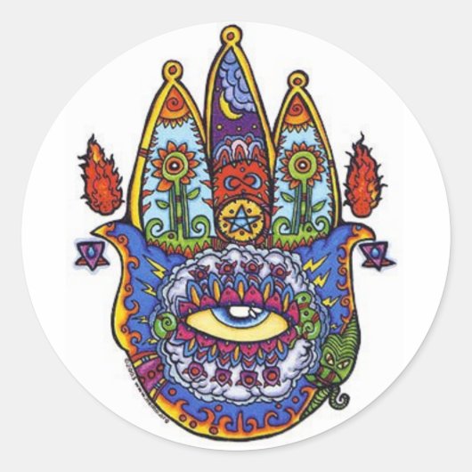 Hamsa Hand. Runder Aufkleber (Vorderseite)
