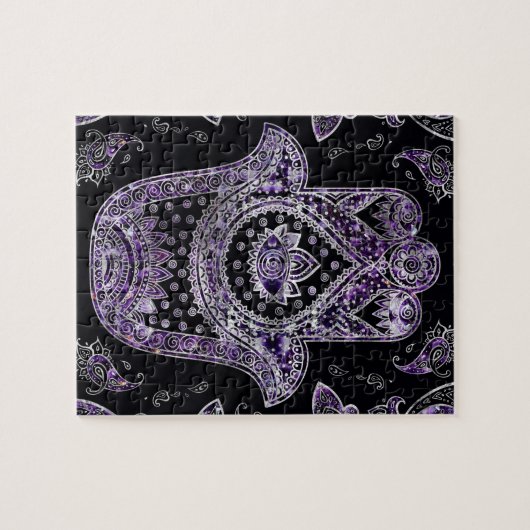 Hamsa Hand - Silber und Amethyst Puzzle (Horizontal)