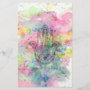 HAMSA Hand Symbol Farbige Wasserfarbe